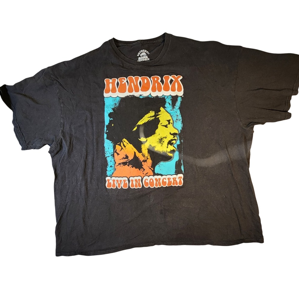 Authentic Hendrix Live In Concert‎ Black Graphic Print T-Shirt - 4XL